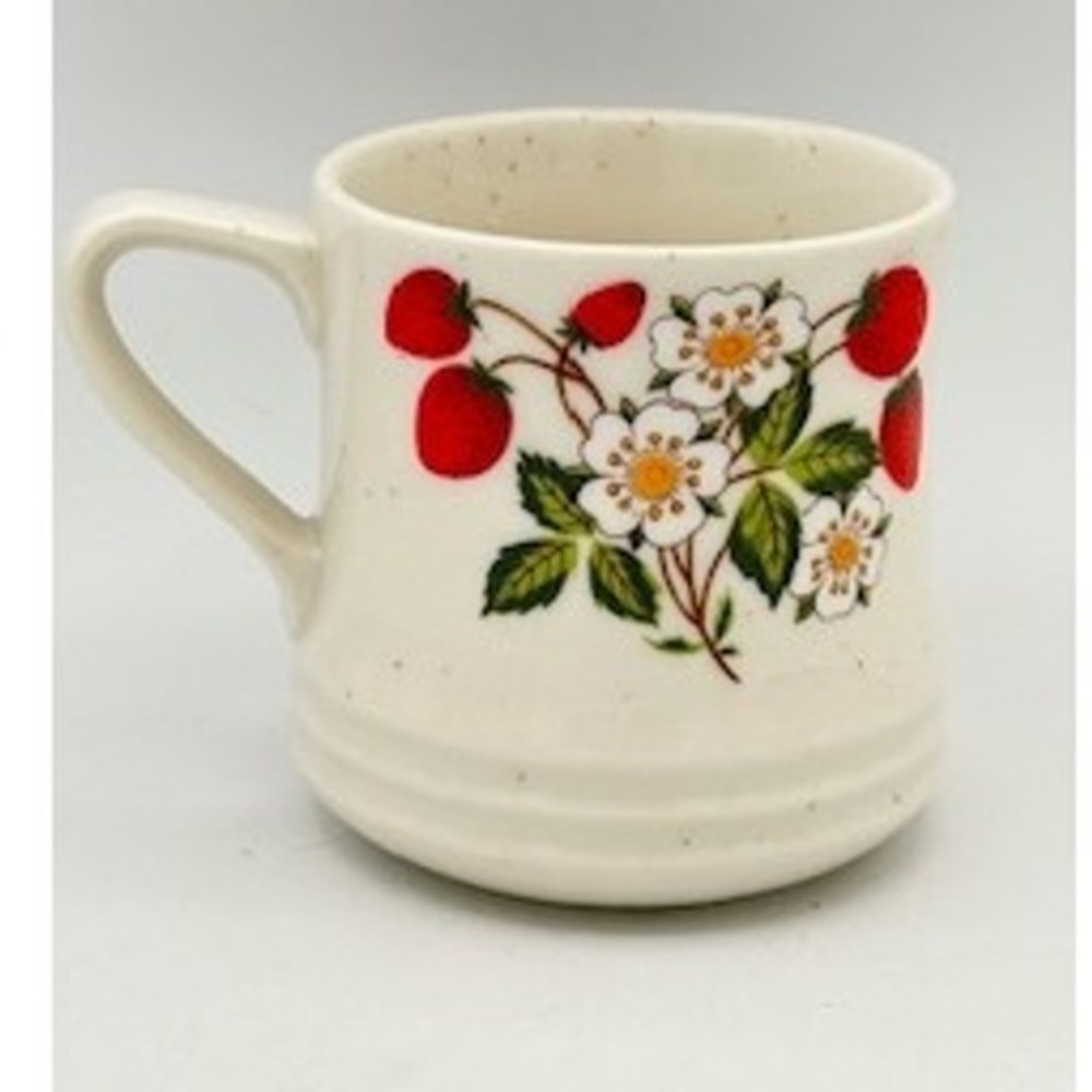 VTG Sheffield Strawberries n Cream Stoneware Mug Cup Speckled Ceramic Cottage